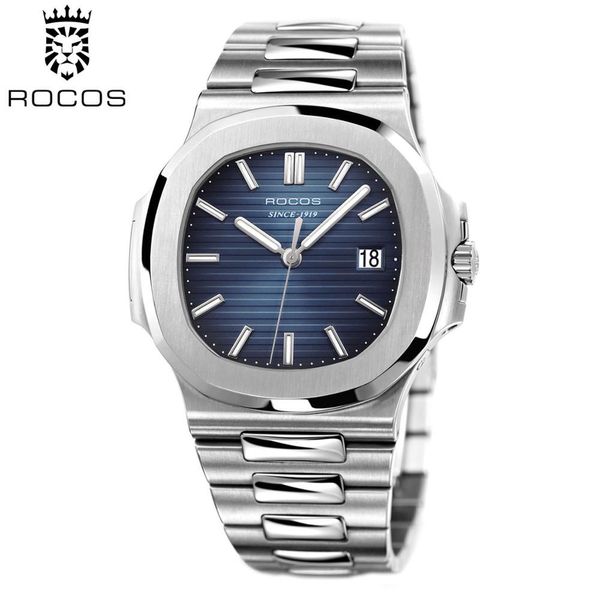 

watch rocos men's automatic mechanical es classic waterproof steel strip wristwatch luxury casual elegant sports r0139, Slivery;brown
