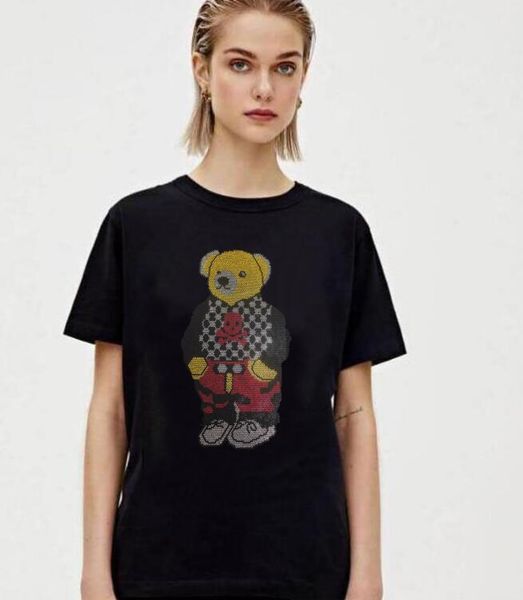 

lovely drill bear women tshirt cartoon bear size m-3xl female tees, White;black