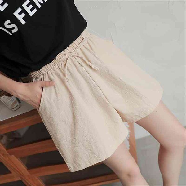 

womens cotton linen shorts high waist drawstring wide leg trousers wdc7622, White;black