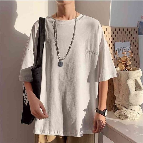 Beyaz Siyah Gevşek Boy Yaz T Gömlek erkek Kaya Kaykay Hip Hop T-shirt Kısa Kollu Streetwear Tops Tees Tshirt 210716