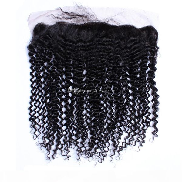 

brazilian middle three part 9a 13x4" ear to ear lace frontal closure bleached knots with baby hair kinky curly lace frontal, Black;brown