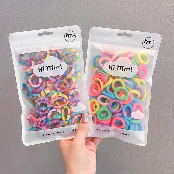 

25/50/100pcs children hair ring small rubber band woman head color bag towel ring head rope children do not hurt hair, Slivery;white