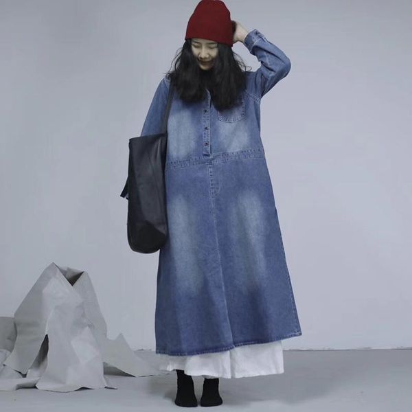 

casual dresses personality women denim dress long plus size loose patchwork harajuku streetwear matches fashion female, Black;gray