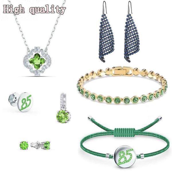 

chains fashion jewelry swa exquisite green crystal fresh and charming temperament women's pendant necklace set, Silver