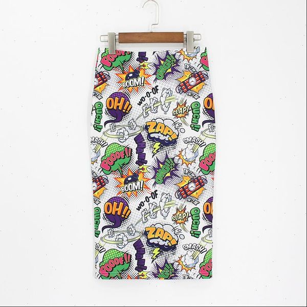 

2021 spring summer pencil skirts women high waist catoon print midi skirt streetwear funny graffiti bodycon jupe femme, Black
