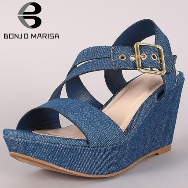 

dress shoes bonjomarisa female fashion leisure open toe platform buckle wedges brand sandals women 2021 casual daily woman, Black