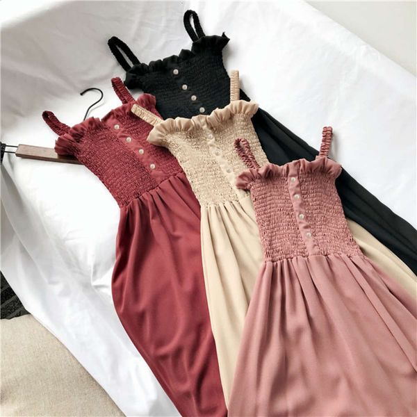 

new style dress in spring with ear edge pleated slim strapless mid length chiffon skirt, Gray