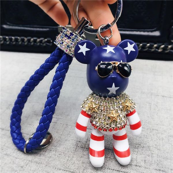 

keychains korean version of diy handmade bear keychain diamond glasses charm couple fashion friends gift, Silver