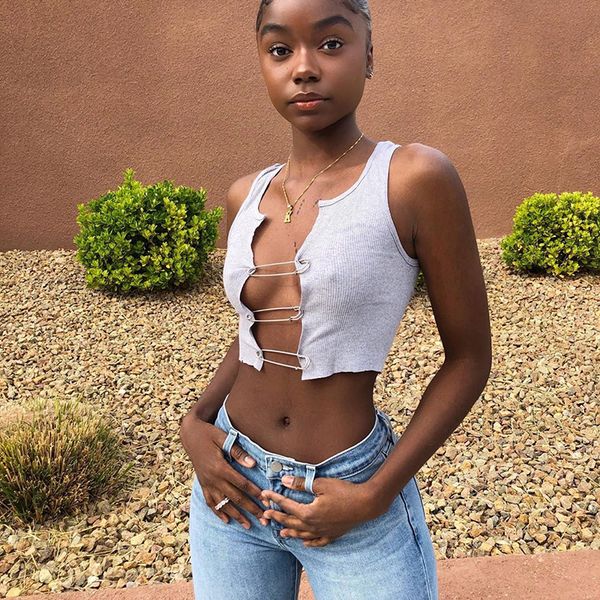 

sleeveless crop women clubwear lace up hollow out tank summer tees camisole 2021 new fashion, White