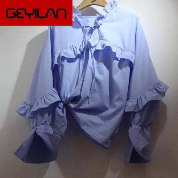 

women's blouses & shirts ruffles blouse women spring 2021 solid v neck long sleeve ladies blusa fashion casual loose female 1a921, White
