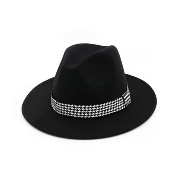 

2021 new felted men ribbon belt band solid color fedora hats formal church wedding black white wide brim winter women hat q56v, Blue;gray
