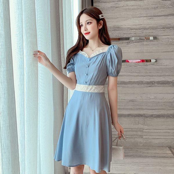 

2021 plus size new summer girls boho party korean female mini vintage blue sleeve women es femme robe vestidos xrgh, Black;gray