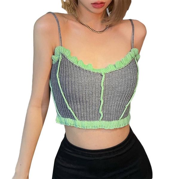 

women's tanks & camis women summer crop , match color spaghetti strap low-cut knit vest with back cross straps for girls, gray, White