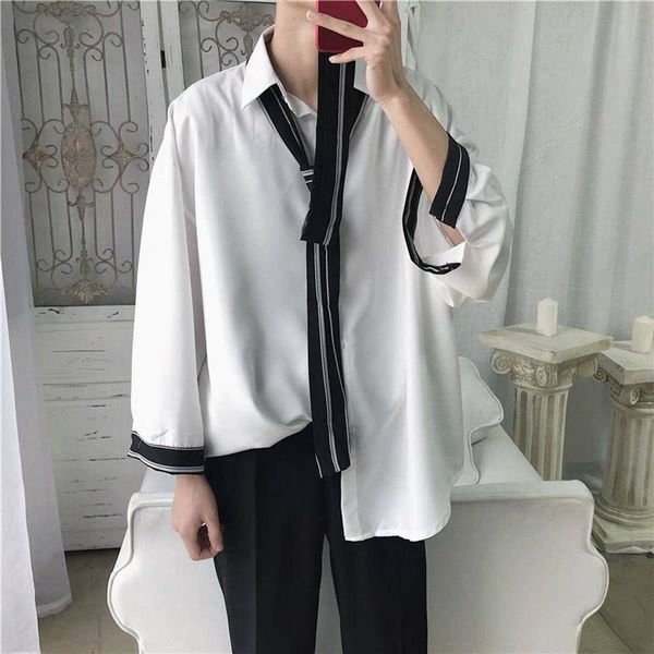 

2021 new fresco coreano casual streetwear slidos camisas dos homens de manga longa hip hop ocasional camisa jbmm, White