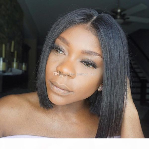 

brazilian bob full lace human hair wigs pre plucked rabake bobs full lace wig cap natural black baby hair for african american women, Black;brown