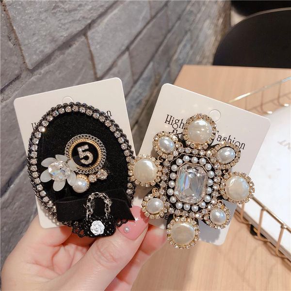 

pins, brooches fashion woman pin big stone pearl flower 5 shiny rhinestone brooch trendy jewelry coat suits clothing accessories, Gray
