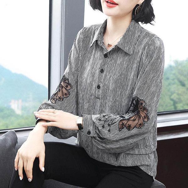 

women's blouses & shirts women spring summer style chiffon lady casual long lantern sleeve plaid printed blusas df3717, White