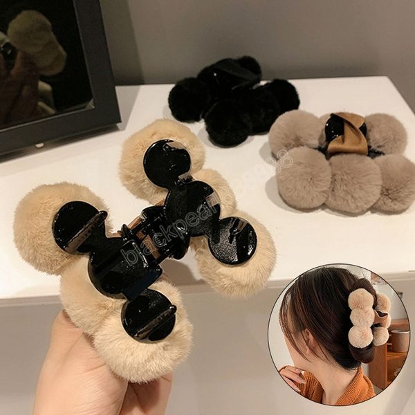 

fashion women furry hairpins clamps simple winter warm plush hair claw clips modern stylish faux fur barrettes hair accessories, Slivery;golden