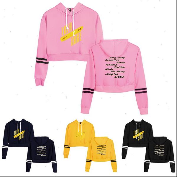 

women crop hoodies kpop ateez team a teenager z print harajuku spring casual hoodies sweatshirts plus size, Black