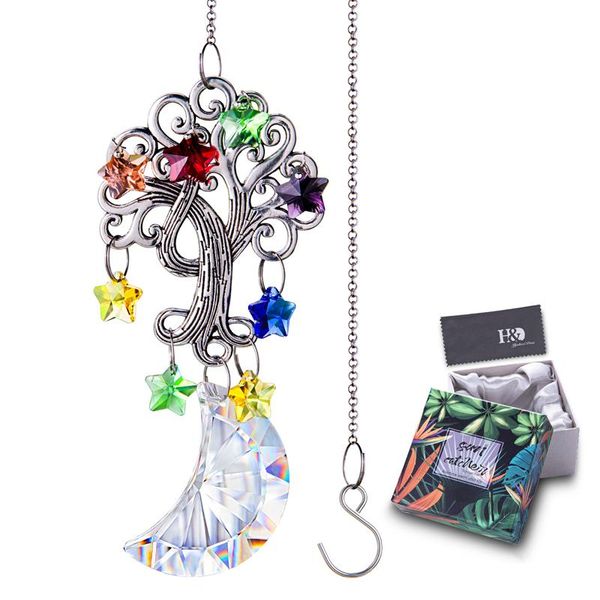 

garden decorations h&d hanging crystal suncatcher tree of life window ornament with 50mm half moon prism chakra star beads for decor