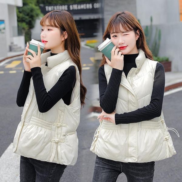 

women's vests 2021 women padded vest coat autumn winter solid stand collar sleeveless thick warm down casual female waistcoat, Black;white