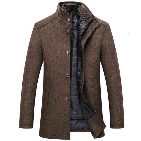 

men's trench coats woolen coat men winter windbreaker long thick wool jackets abrigo hombre man stand collar single breasted with vest, Tan;black