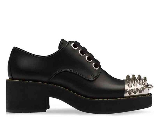 

sheepskin style leather platform summer casual party dress shoes metal rivets round toe 5cm heels lace up fashion black colour size