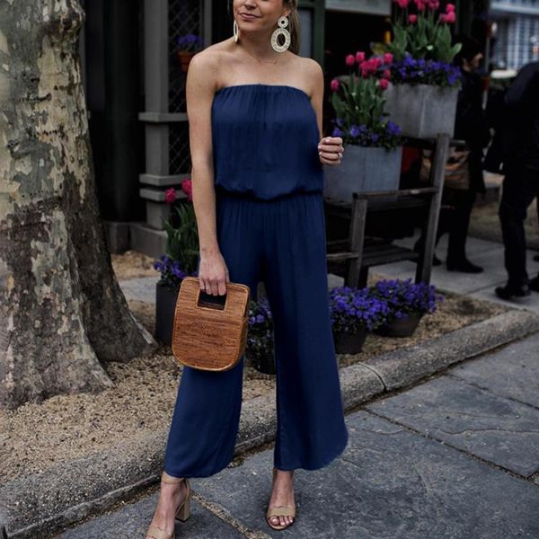 

women's jumpsuits & rompers summer womens jumpsuit off shoulder solid color sleeveless boho beach party long playsuit length #30, Black;white