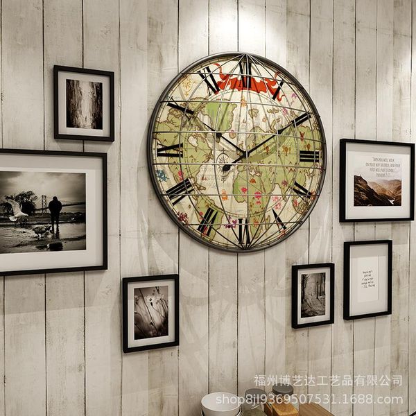 

personalized earth wall clock european retro creative silent clock iron art living room living room decoration