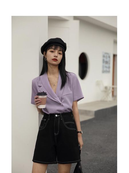 

women's jeans serafina 2021 summer denim shorts women vintage casual high waist loose black/white flare pants trousers female, Blue