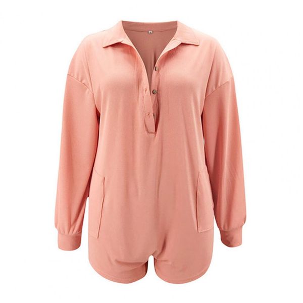 

solid color playsuits women long sleeve v neck playsuits for women casual loose jumpsuit romper playsuit with pocket, Gray