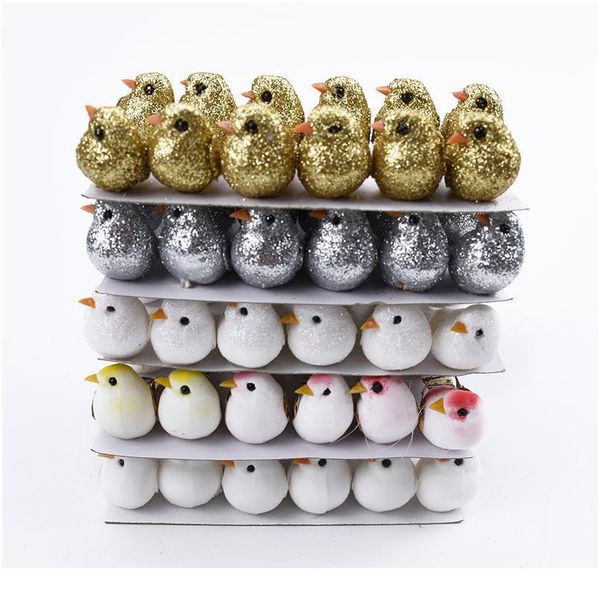 

12pcs fake foam gold bird christmas wreath decorations for home wedding party kids toys fridge sticker artificia qylbff