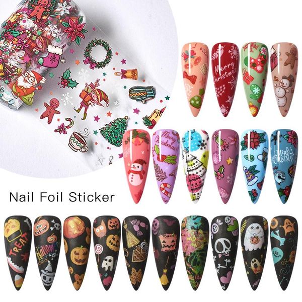 

stickers & decals 10 pcs/box christmas halloween nail holographic foil water transfer diy decorations manicure, Black