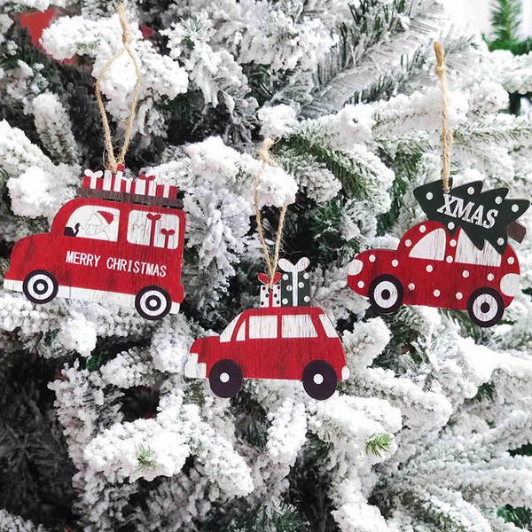 

new decorations wooden printing car pendant tree pendant christmas scene decoration