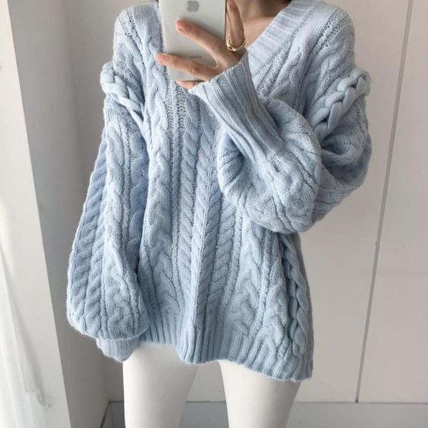 

women's sweaters fall winter runway korean lazy loose flower twist knitted elegant thick warm sweet vintage sweater female, White;black