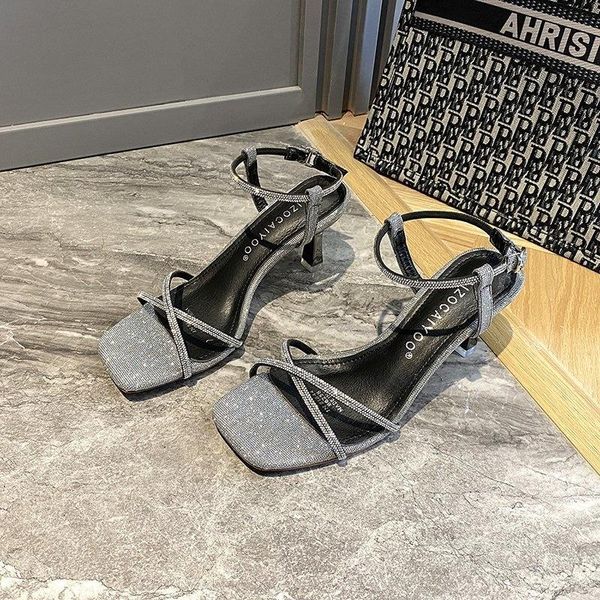

dress shoes 2021 summer crystal sandals for thin heel female diamond roman shoeankle strap women sandal, Black