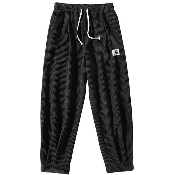 

men's pants corduroy casual winter sports tie loose trousers outer wear all-match men 2021, Black