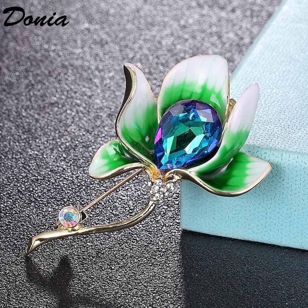 

pins, brooches donia jewelry green flower brooch gift for couple fashion rhinestone crystal shawl scarf ladies gold lace, Gray
