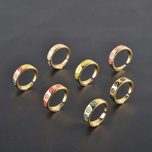 

wedding rings kkbead smile ring 2021 trend enamel luxury jewelry anillos for women gift copper 18k gold plate accessories, Slivery;golden