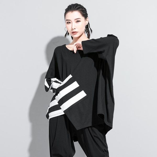 

women's t-shirt autumn oversized t shirt tide stripe irregular large size bat sleeve long harajuku ladies 2021, White