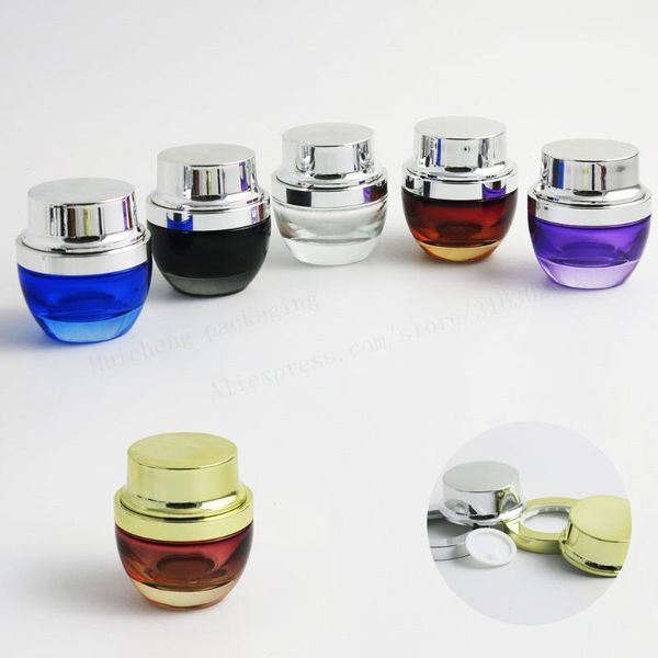 

6 x 30g glass cream jar 30cc clear red black purple blue mini cosmetic container with gold silver lids