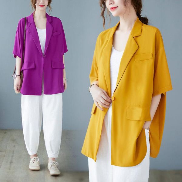 

women's suits & blazers summer solid color suit jacket short sleeve one button cardigan loose mid-length blazer women sun protection sh, White;black