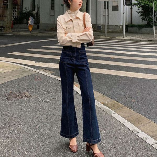 

modern high waist women's slim wide leg pants slightly flared, Blue