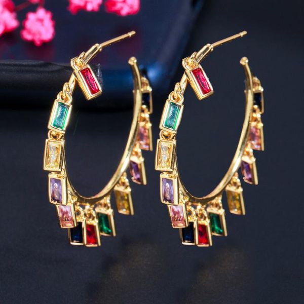 

dangle & chandelier charming gold color colorful rectangle zircons earrings, chic round women drop earrings jewelry, Silver