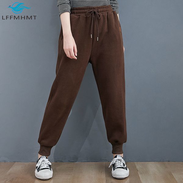

2021 new women large size winter fall fashion solid color fleece sweatpants female comfortable casual elastic waist thick trousers r4e9, Black;white