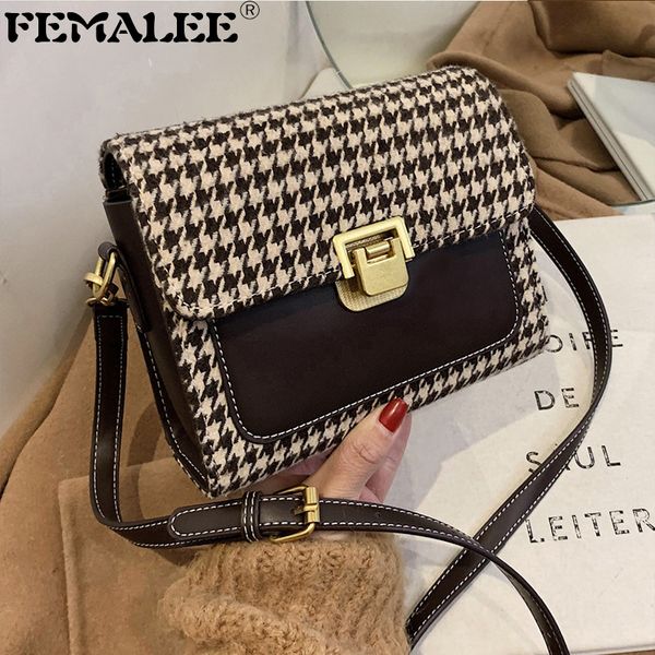 

retro houndstooth contrast color flap handbags women's bag elegant weave square shoulder bag 2021 pu leather crossbody tote sac c0228