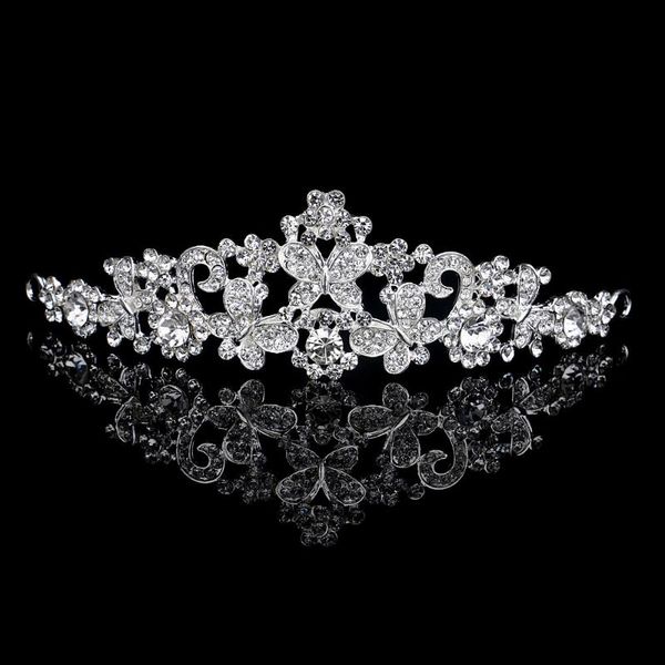 

hair clips & barrettes treazy sparkling cz crystal butterfly flower tiara bridal accessories wedding quinceanera headband crowns, Golden;silver