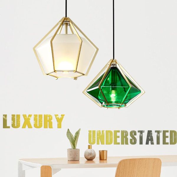 

pendant lamps simple art glass single head chandelier for diningroom modern restaurant bar counter led hanging diamond design lights
