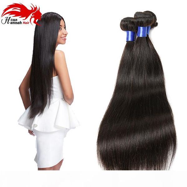 

hannah hair] brazilian straight virgin hair 3pcs only 100% unprocessed human hair weave bundles 10-28inch natural color, Black