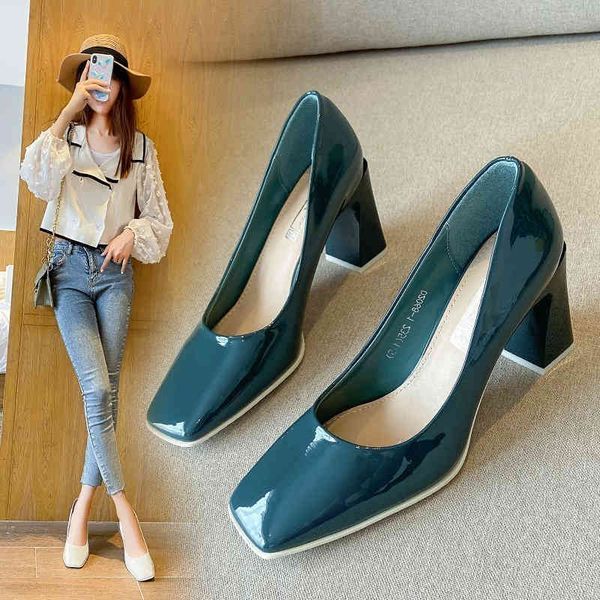 

dress shoes thick-footed toe. women's high heels. spring and autumn. patent leather. high heel shoes. 35v9, Black